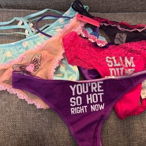 NWT 6 Fun Thong Bundle - Victoria Secret, Intimissi, Betsey J size L